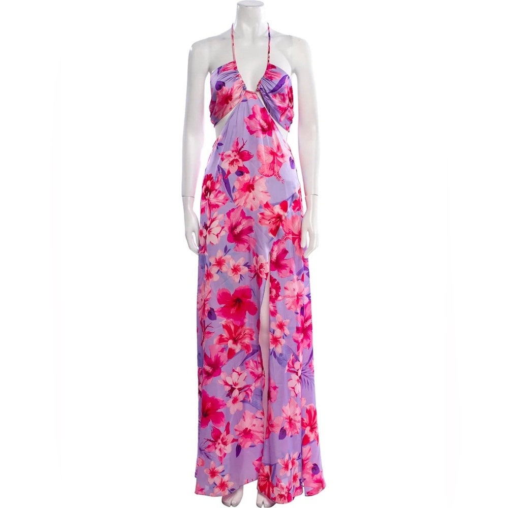 Pinko Medium Floral Halter Maxi Dress - Pink & Purple Size Medium